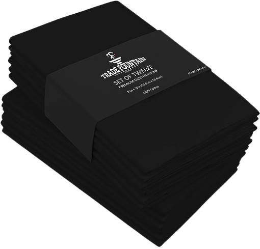 Cloth Napkins Set of 12 Cotton - 51.8 x 51.8 CM Reusable Napkins - Oversized Cotton Napkins Made of Pure Cotton Fabric - Used as Dinner Napkins (Black) Image