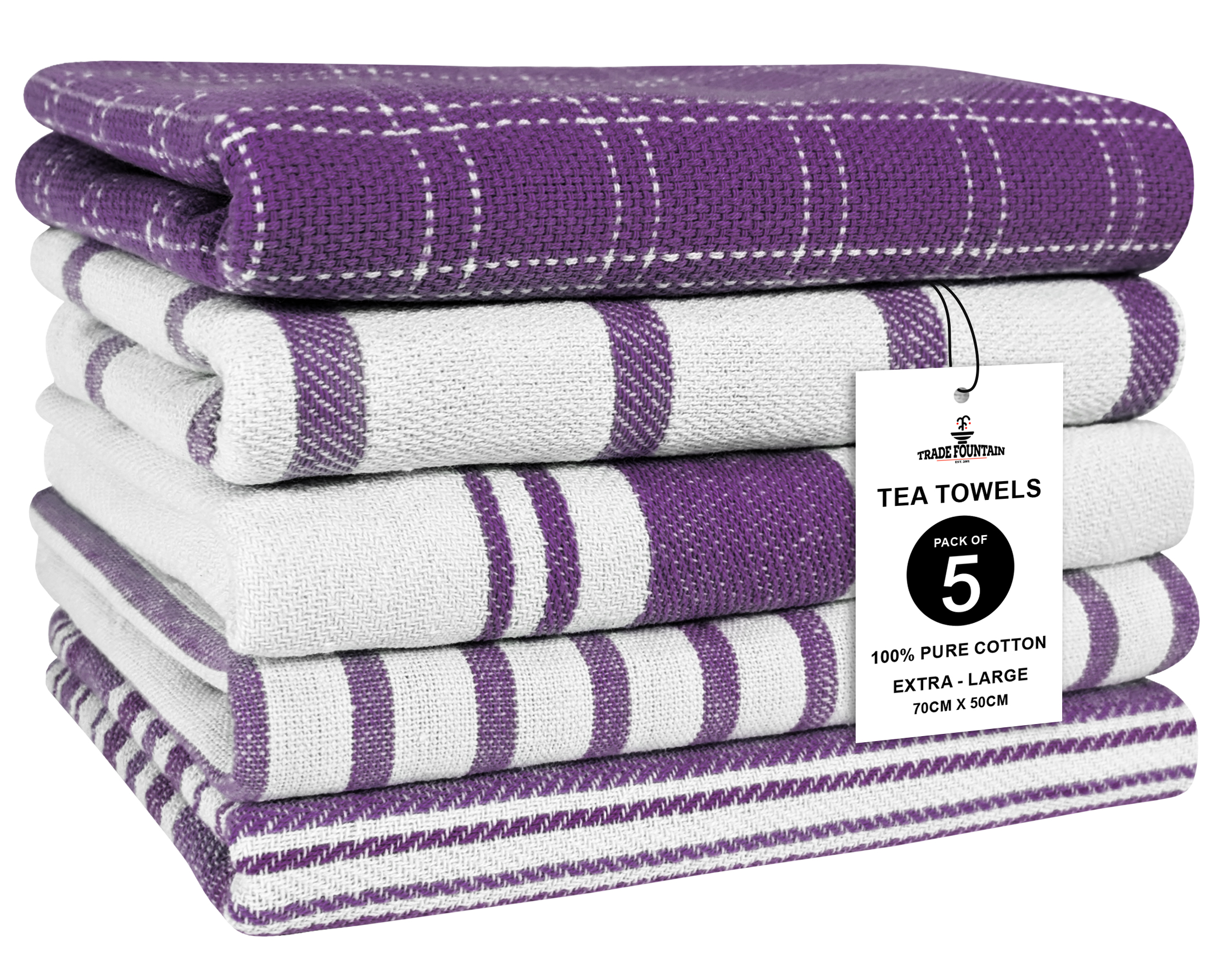Trade Fountain Tea Towels - Pack of 5 Tea Towels for kitchen Accessories - 50 X 70 CM Kitchen Towels - Extra Absorbent Dish Cloth - Towels for Kitchen Set - Hand Towels - 100% Pure Cotton (Eggplant) Image