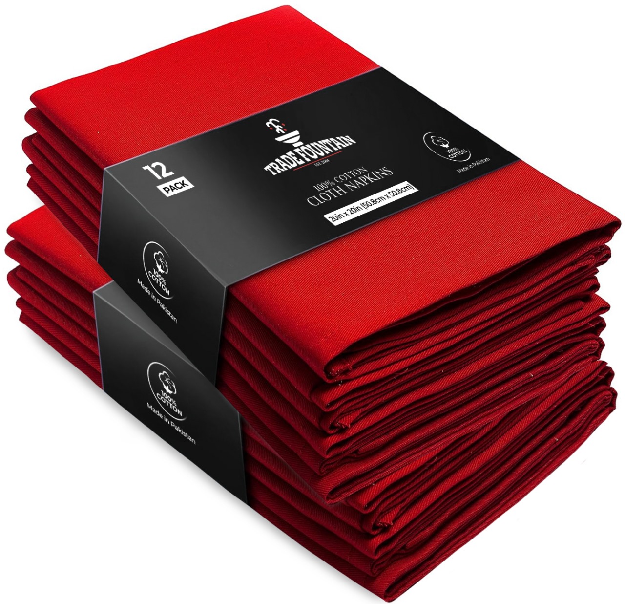 Trade Fountain Cloth Napkins Set of 12 Cotton - 51.8 x 51.8 CM Reusable Napkins - Oversized Cotton Napkins Made of Pure Cotton Fabric - Used as Dinner Napkins (Red) Image